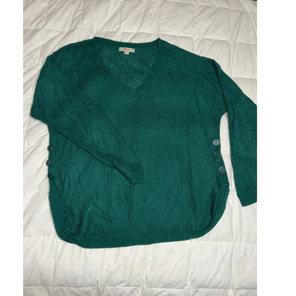 Love Change Italy Green Open Knit Cardigan Sweater V-Neck Button Front Plus 1X